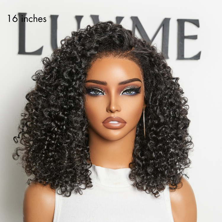 Glueless Curly T-Part Lace Human Hair Wig - Jet Black 180% Density | 10"-28"