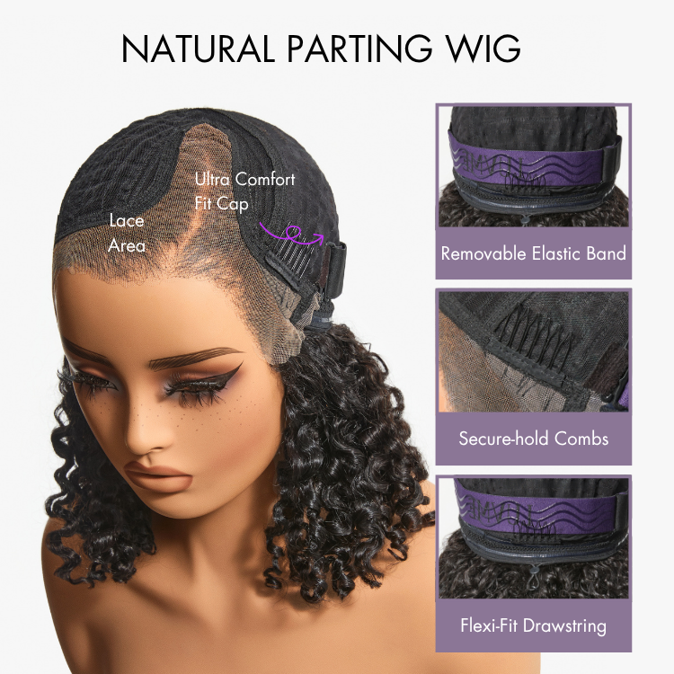 Glueless Curly T-Part Lace Human Hair Wig - Jet Black 180% Density | 10"-28"