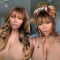 Glueless HD Lace Body Wave T-Part Lace Human Hair Wig - Highlight with Bangs 180% Density | 10"-28"