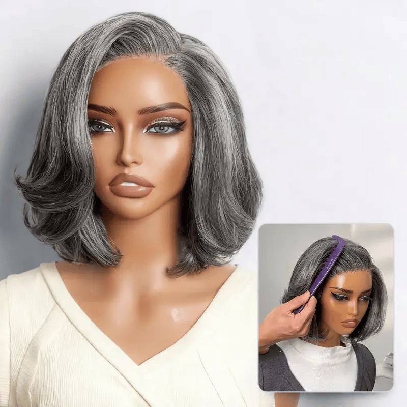 Glueless Layered T-Part Lace Human Hair Wig - Grey | 8"-14"