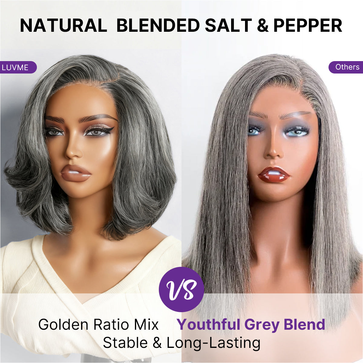 Glueless Layered T-Part Lace Human Hair Wig - Grey | 8"-14"