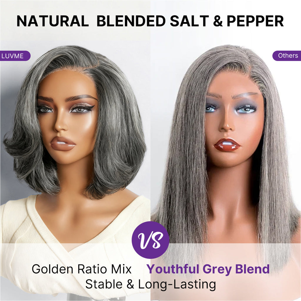 Glueless Layered T-Part Lace Human Hair Wig - Grey | 8"-14"