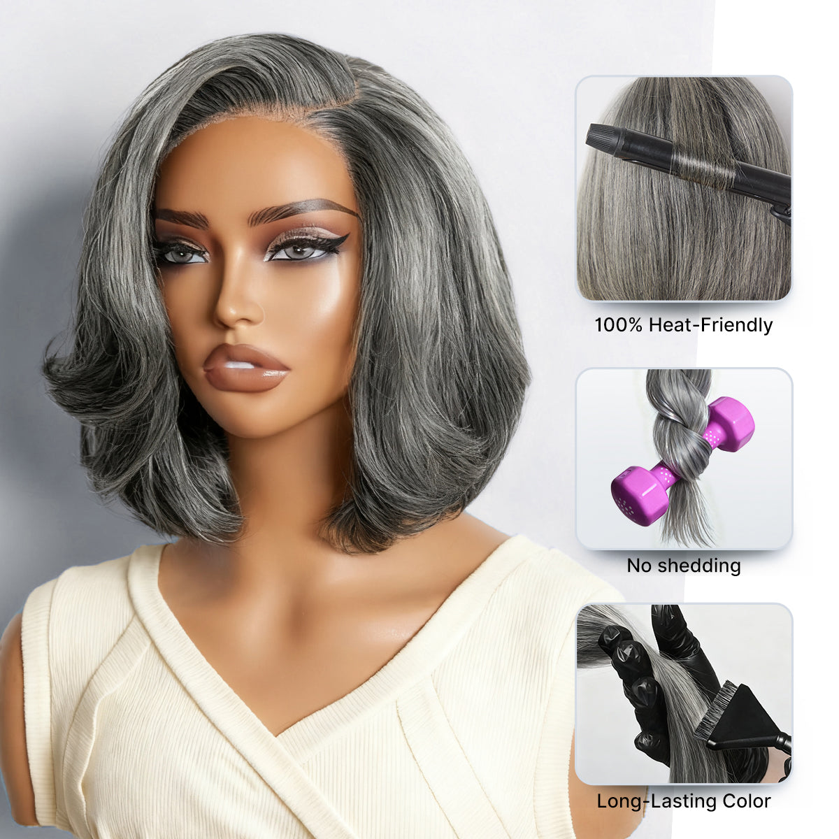 Glueless Layered T-Part Lace Human Hair Wig - Grey | 8"-14"