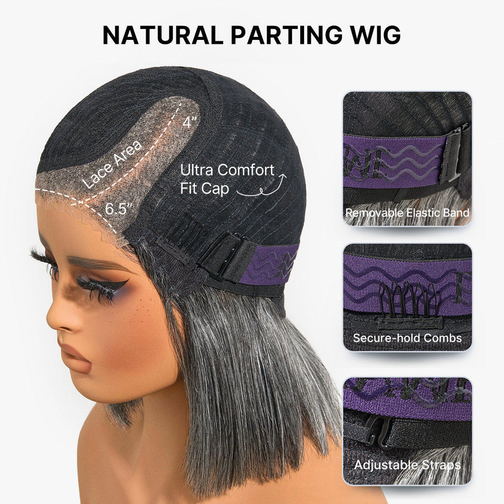 Glueless Layered T-Part Lace Human Hair Wig - Grey | 8"-14"