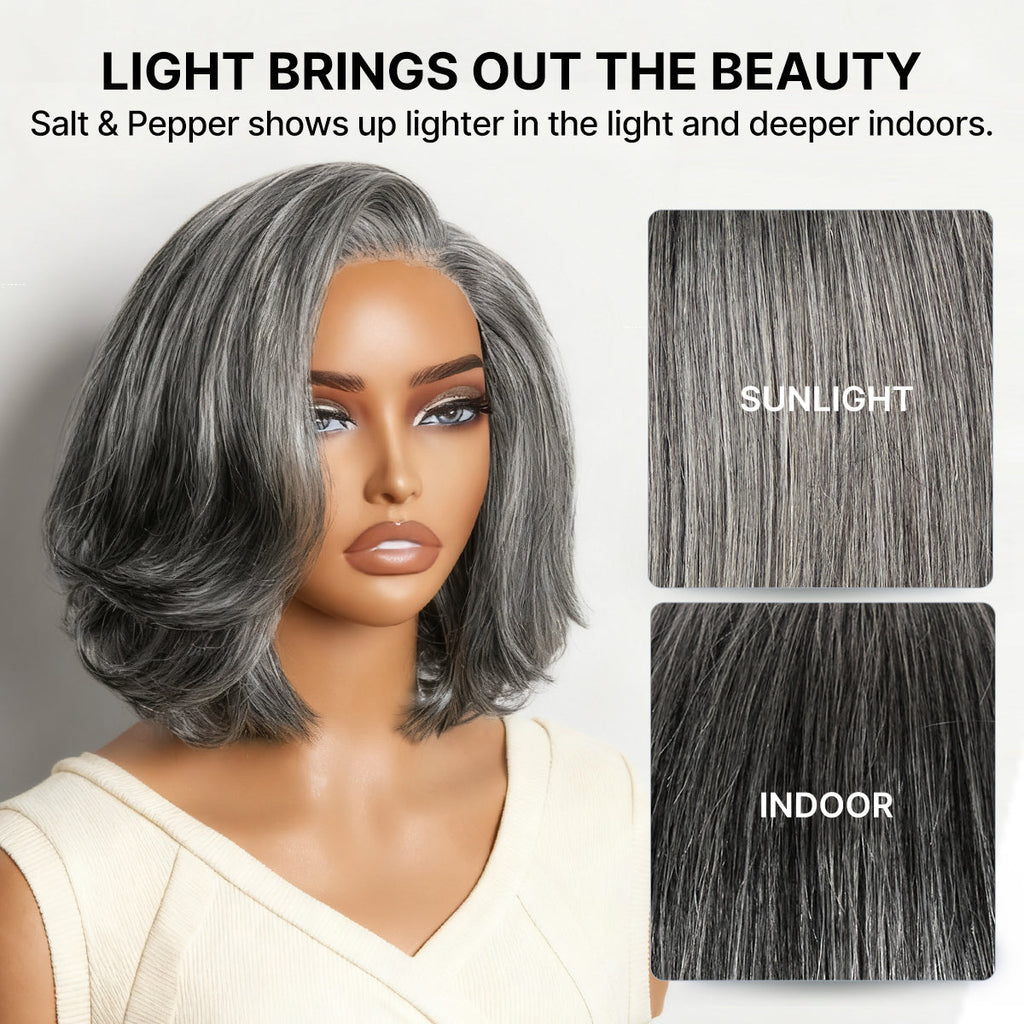 Glueless Layered T-Part Lace Human Hair Wig - Grey | 8"-14"