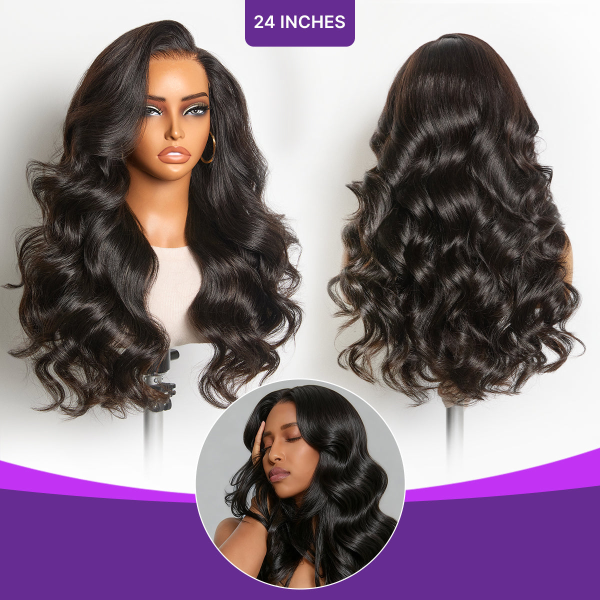 Glueless HD Lace Body Wave T-Part Lace Human Hair Wig 180% Density | 10"-28"