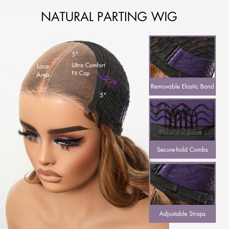 Glueless Loose Wave T-Part Lace Human Hair Wig - Grey with Bangs 180% Density | 10"-28"