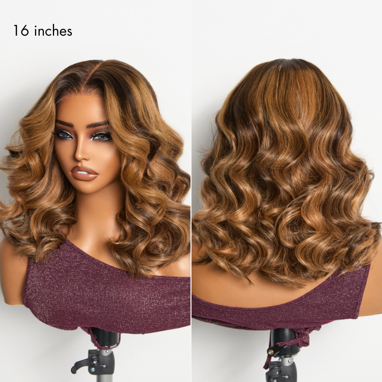 Glueless Loose Wave T-Part Lace Human Hair Wig - Grey with Bangs 180% Density | 10"-28"
