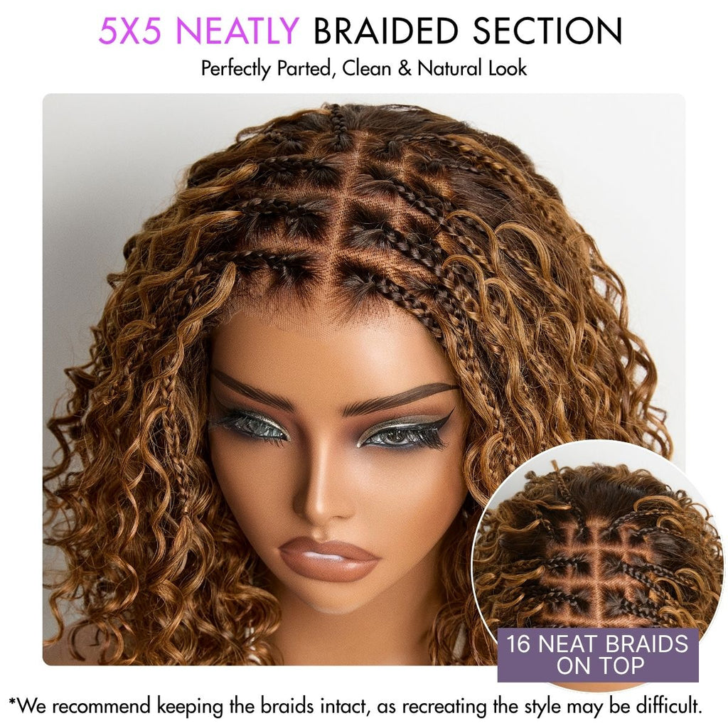 Glueless Braided T-Part Lace Human Hair Wig - Highlight | 10"-28"