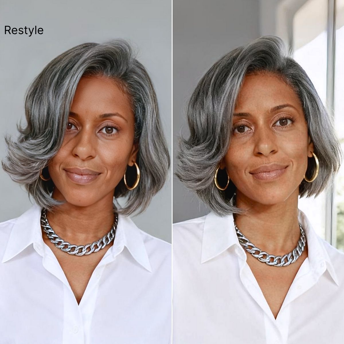 Glueless Layered T-Part Lace Human Hair Wig - Grey | 8"-14"