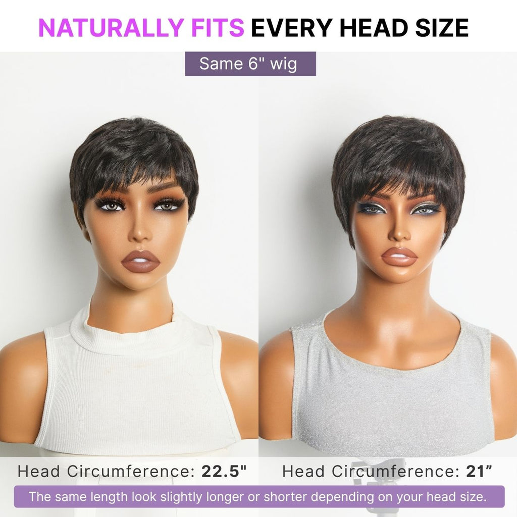 Glueless Pixie Human Hair Wig - Grey with Bangs | 8"-14"