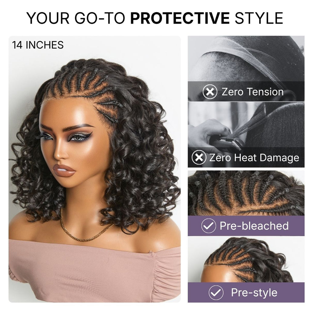 Glueless Braided 13X4 Frontal Human Hair Wig 180% Density | 10"-28"