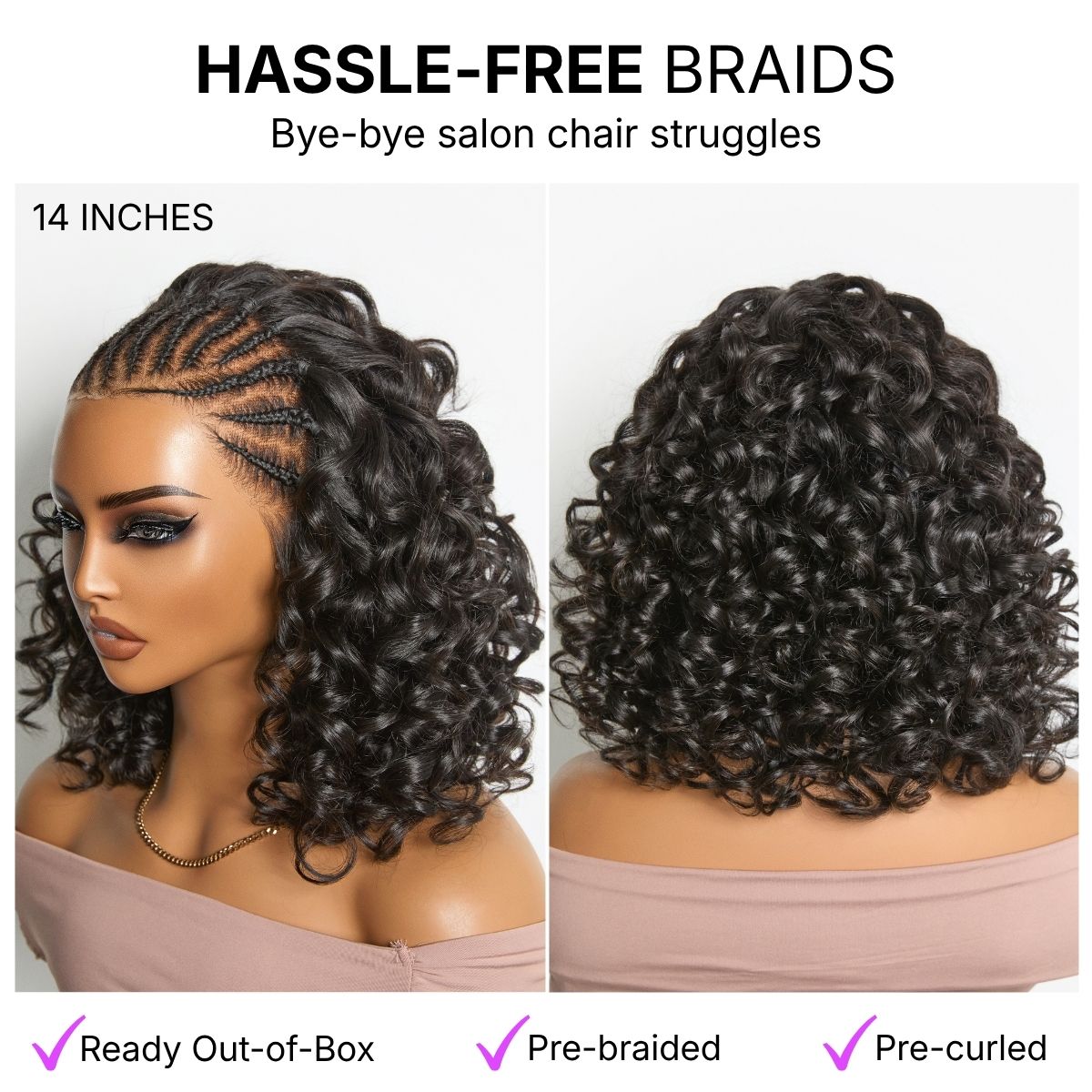 Glueless Braided 13X4 Frontal Human Hair Wig 180% Density | 10"-28"