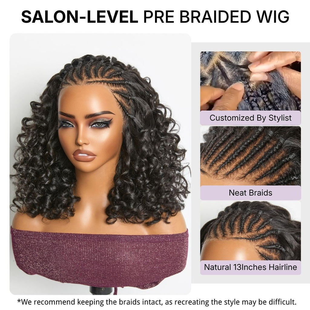 Glueless Braided 13X4 Frontal Human Hair Wig 180% Density | 10"-28"