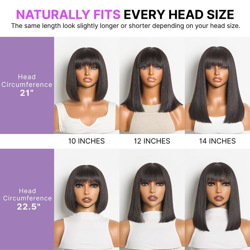 Glueless Bob Human Hair Wig - Red with Bangs | 8"-14"