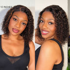 Glueless Curly T-Part Lace Human Hair Wig - Red | 8"-14"