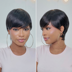 Glueless Pixie Human Hair Wig - Grey with Bangs | 8"-14"