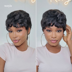 Glueless Pixie Human Hair Wig - Grey with Bangs | 8"-14"