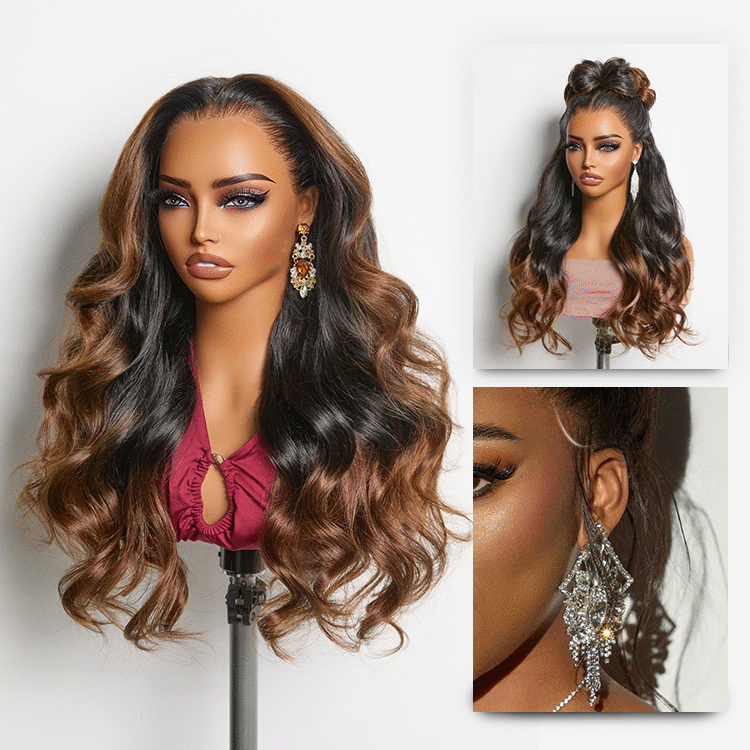 Glueless HD Lace Loose Wave T-Part Lace Human Hair Wig - Ombre 200% Density | 10"-28"