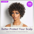 Glueless Curly Human Hair Wig with Bangs | 8"-14"