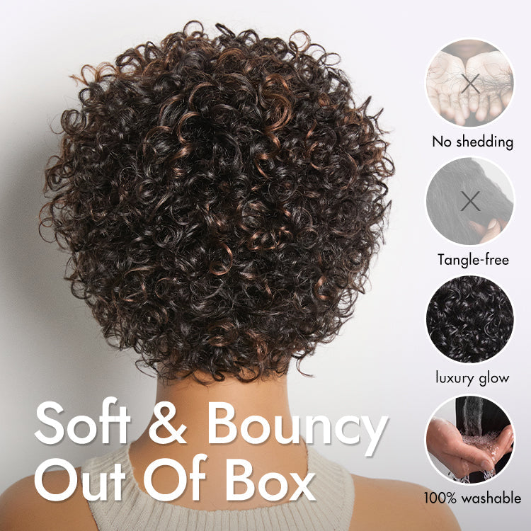 Glueless Curly Human Hair Wig with Bangs | 8"-14"