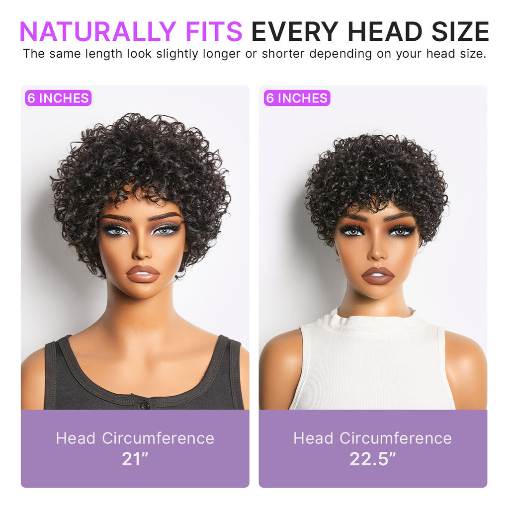 Glueless Curly Human Hair Wig with Bangs | 8"-14"