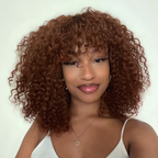 Glueless Bob Human Hair Wig - Red with Bangs | 8"-14"