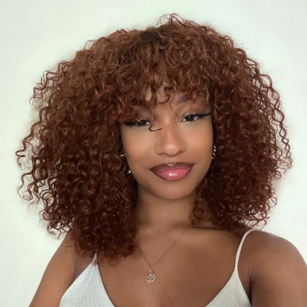 Glueless Bob Human Hair Wig - Red with Bangs | 8"-14"