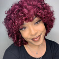 Curly Human Hair Wig - Red with Bangs | 8"-14"