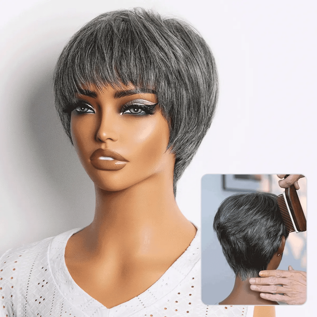 Glueless Pixie Human Hair Wig - Blonde with Bangs | 8"-14"