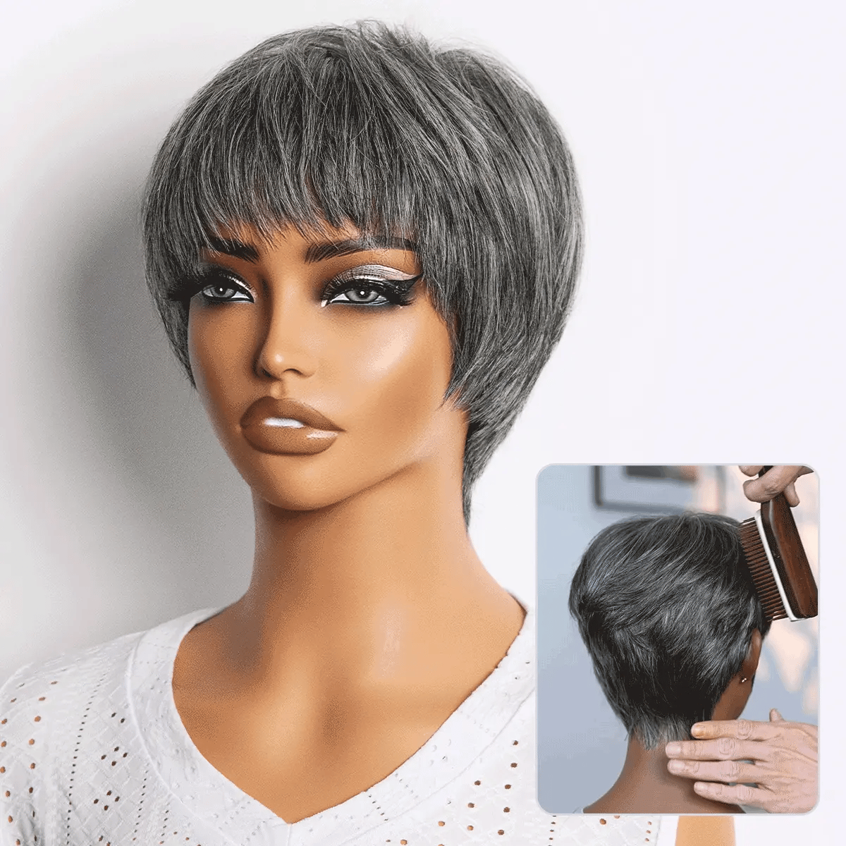 Glueless Pixie Human Hair Wig - Blonde with Bangs | 8"-14"
