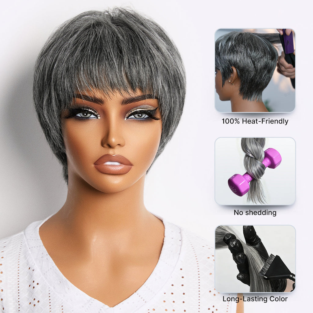 Glueless Pixie Human Hair Wig - Blonde with Bangs | 8"-14"