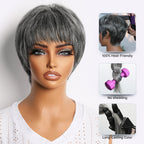 Glueless Pixie Human Hair Wig - Blonde with Bangs | 8"-14"