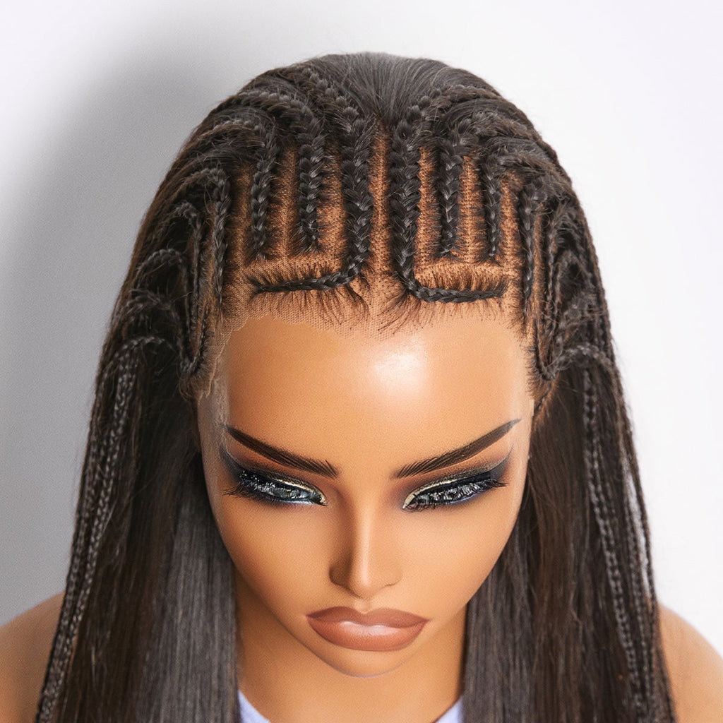 Glueless Braided T-Part Lace Human Hair Wig with Bangs 180% Density | 10"-28"
