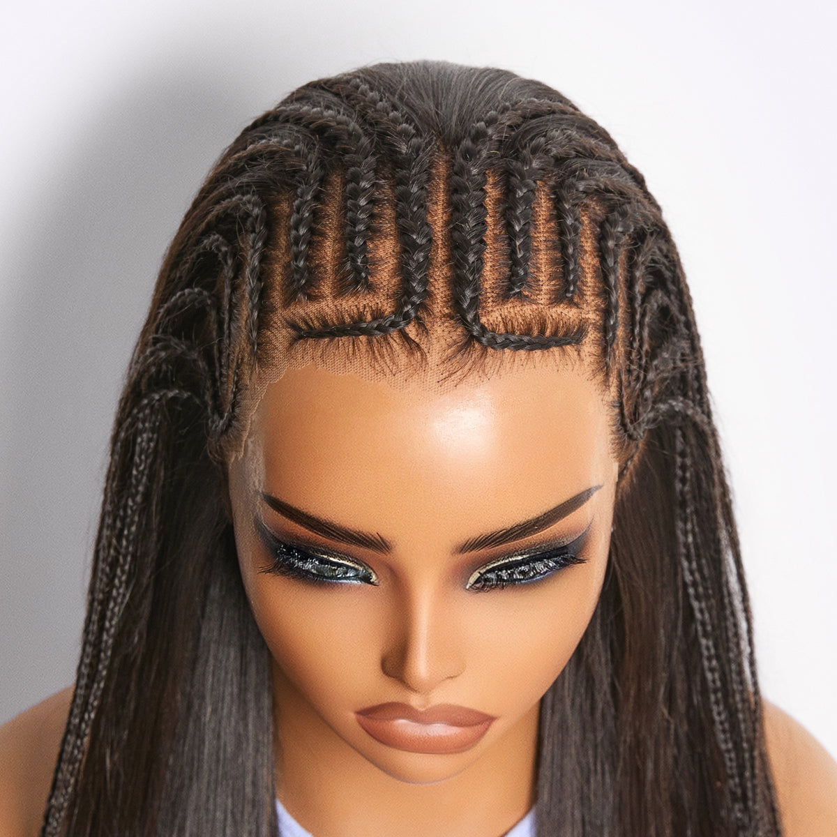 Glueless Braided T-Part Lace Human Hair Wig with Bangs 180% Density | 10"-28"