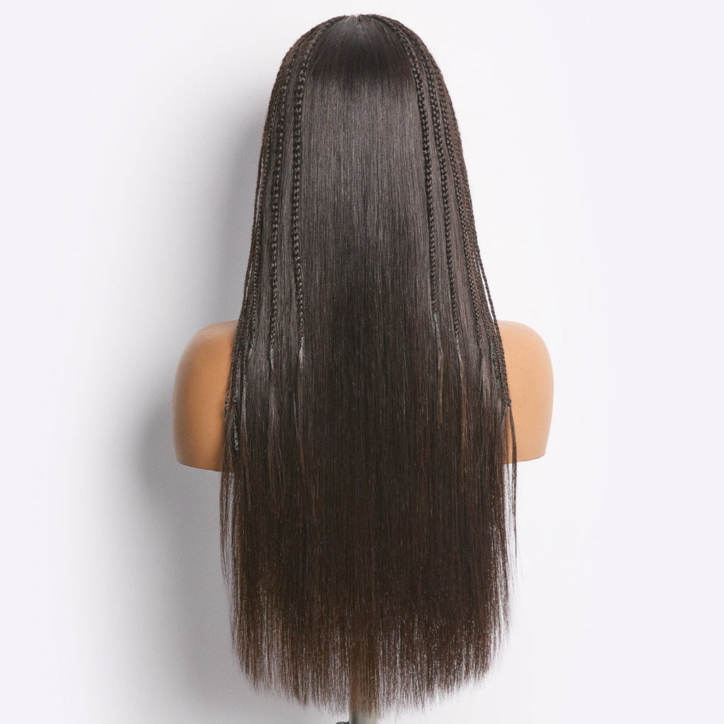 Glueless Braided T-Part Lace Human Hair Wig with Bangs 180% Density | 10"-28"