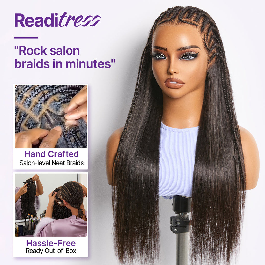 Glueless Braided T-Part Lace Human Hair Wig with Bangs 180% Density | 10"-28"