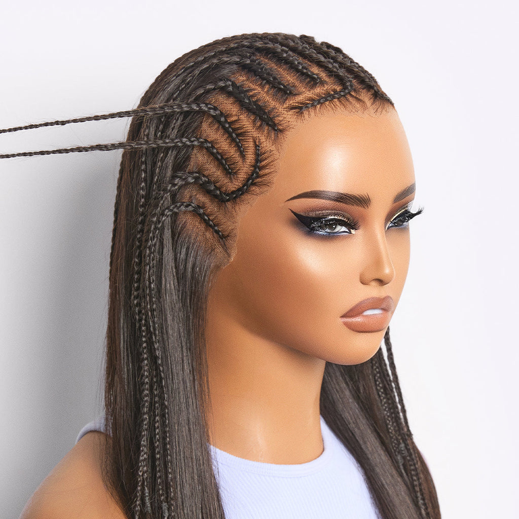 Glueless Braided T-Part Lace Human Hair Wig with Bangs 180% Density | 10"-28"