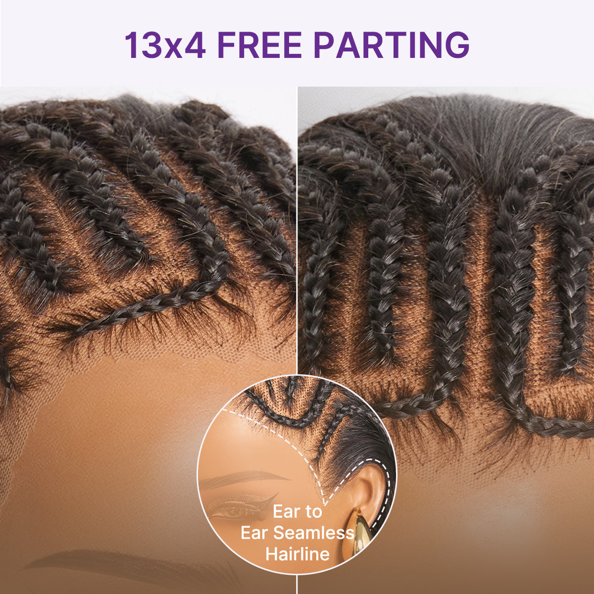 Glueless Braided T-Part Lace Human Hair Wig with Bangs 180% Density | 10"-28"