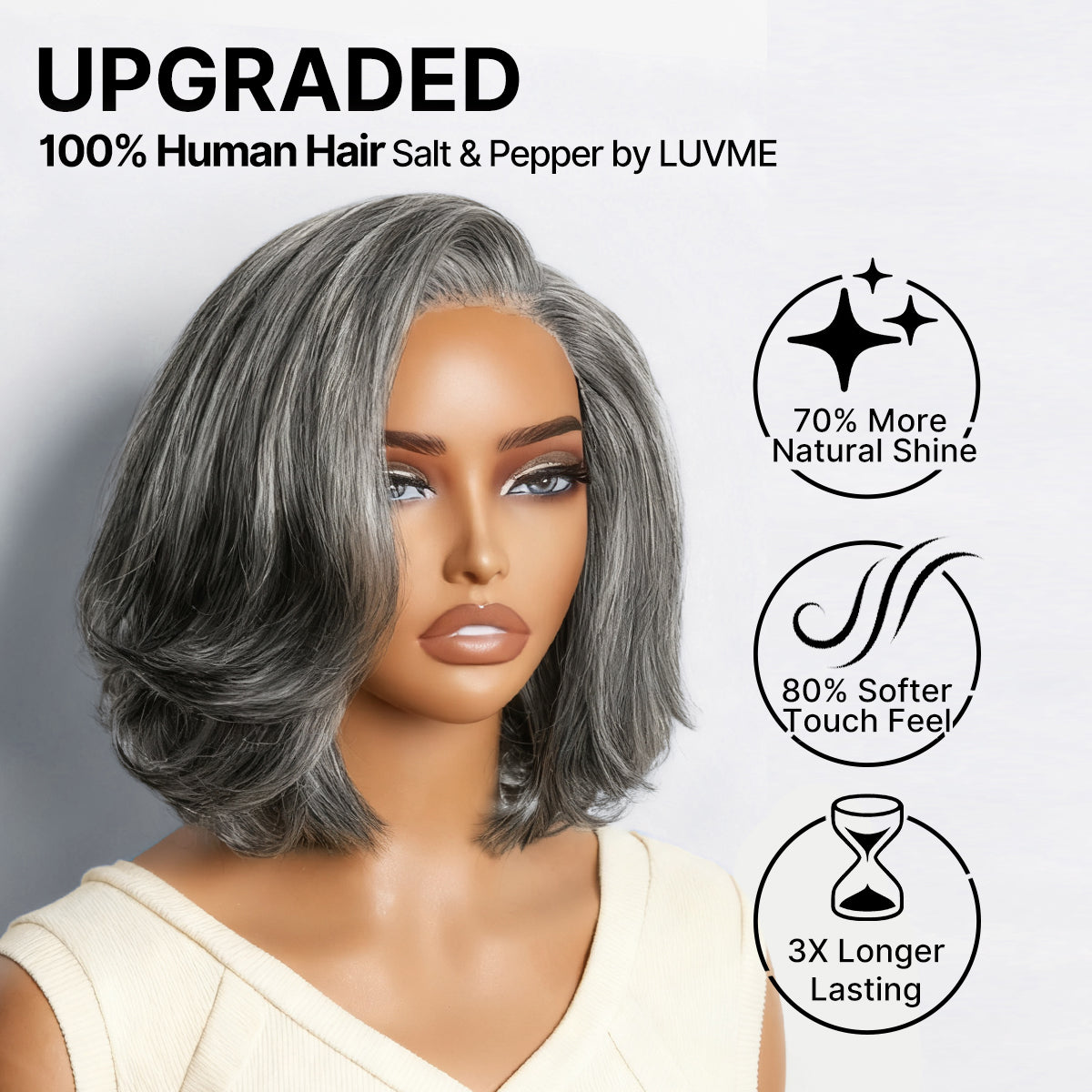 Glueless Layered T-Part Lace Human Hair Wig - Grey | 8"-14"