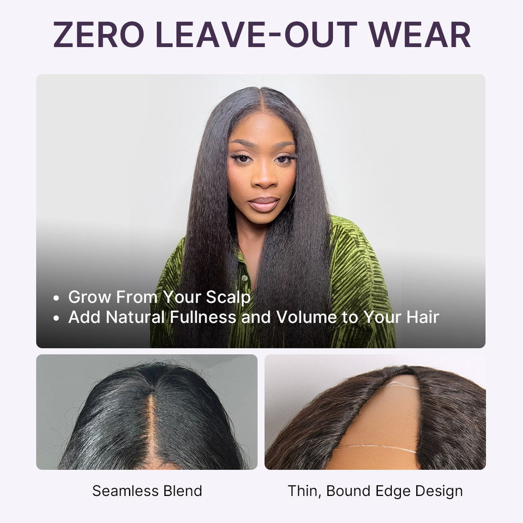 Glueless Kinky Straight V-Part Human Hair Wig | 10"-28"
