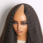 Glueless Kinky Straight V-Part Human Hair Wig | 10"-28"