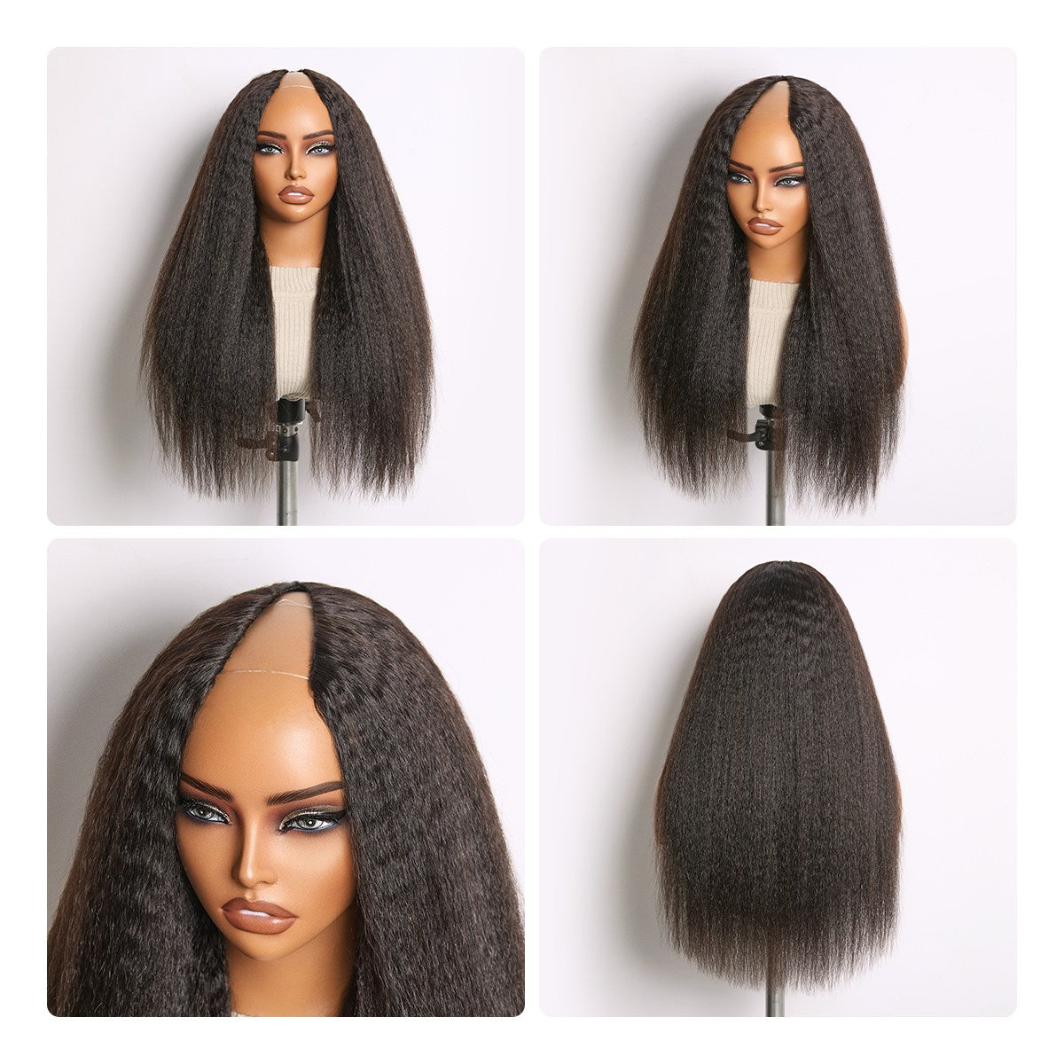 Glueless Kinky Straight V-Part Human Hair Wig | 10"-28"
