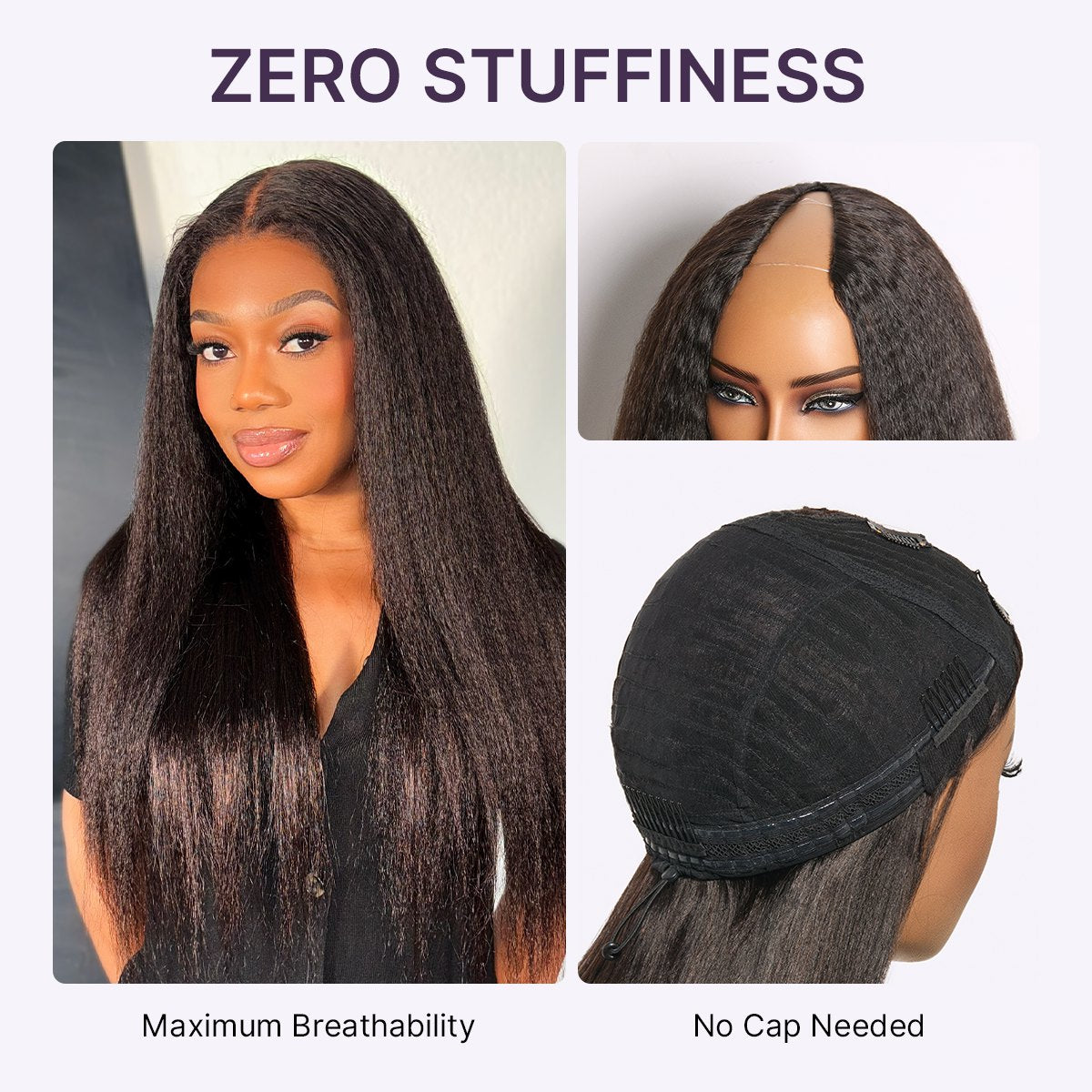 Glueless Kinky Straight V-Part Human Hair Wig | 10"-28"