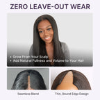 Glueless Kinky Straight V-Part Human Hair Wig with Bangs | 10"-28"