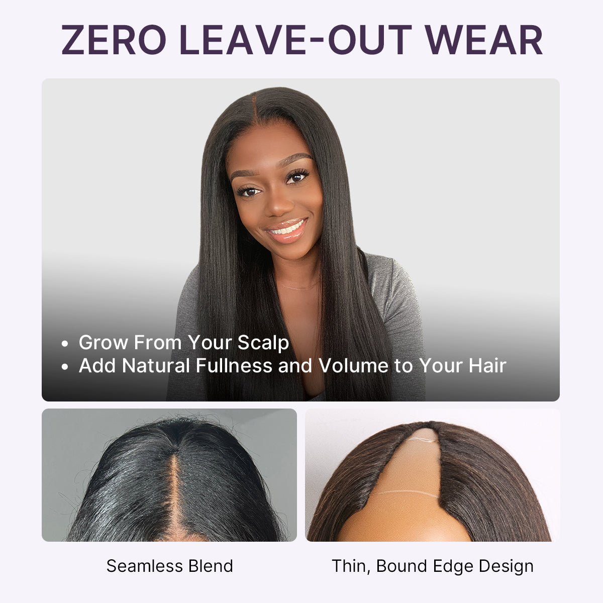 Glueless Kinky Straight V-Part Human Hair Wig with Bangs | 10"-28"