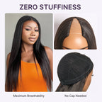Glueless Kinky Straight V-Part Human Hair Wig with Bangs | 10"-28"