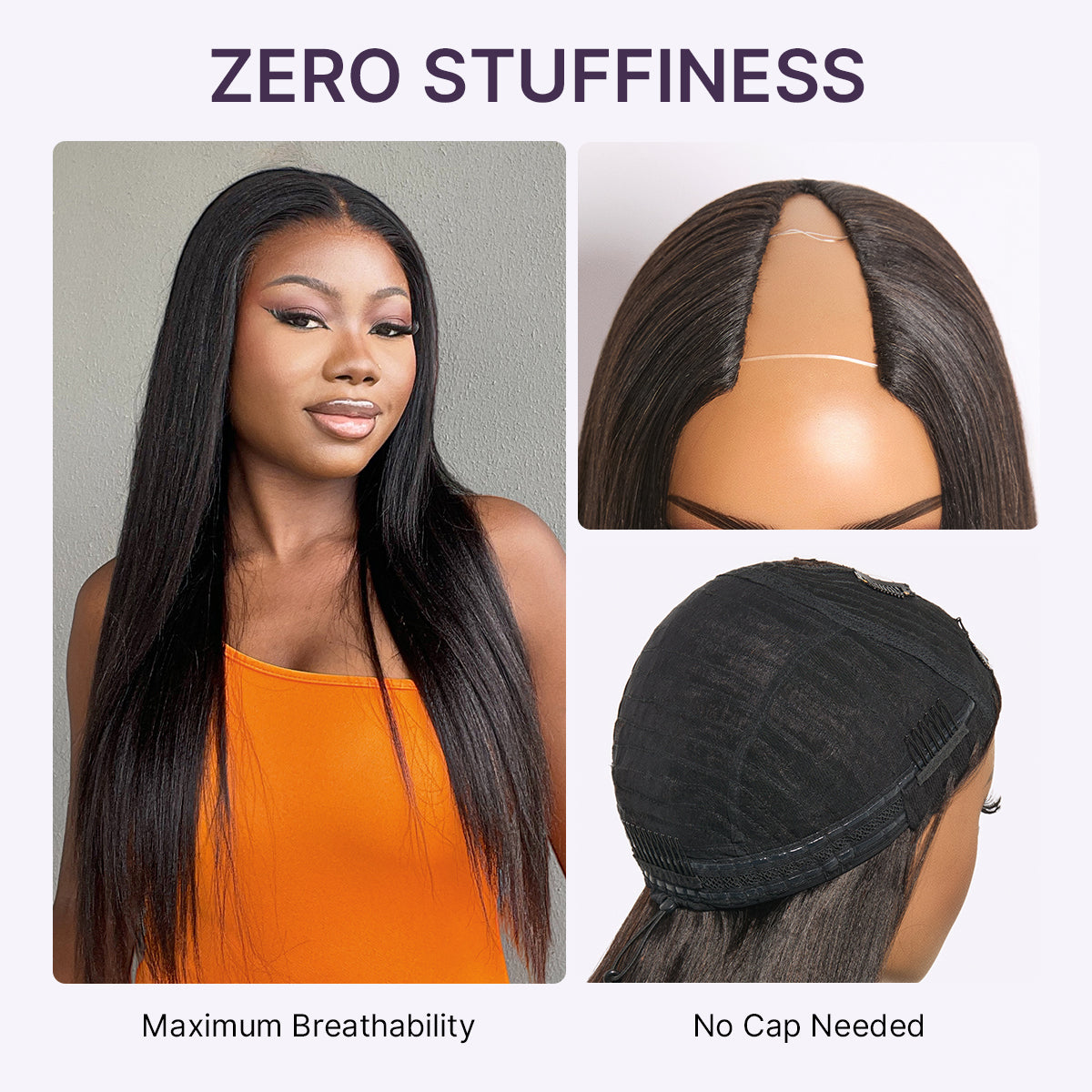 Glueless Kinky Straight V-Part Human Hair Wig with Bangs | 10"-28"