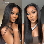 Glueless Kinky Straight V-Part Human Hair Wig with Bangs | 10"-28"