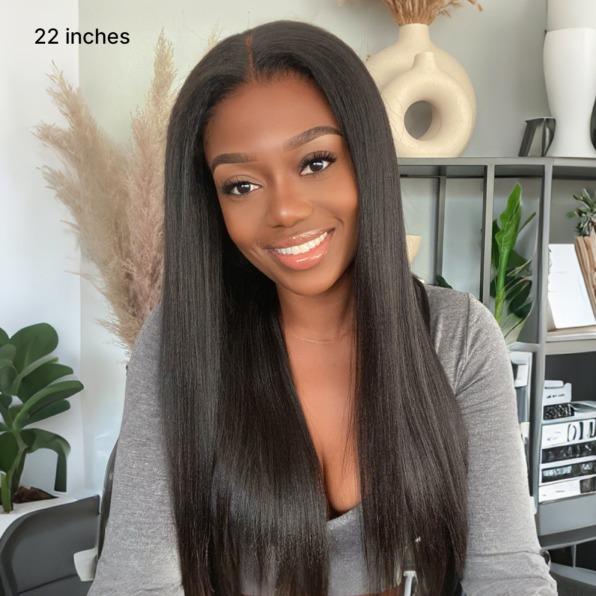 Glueless Kinky Straight V-Part Human Hair Wig with Bangs | 10"-28"